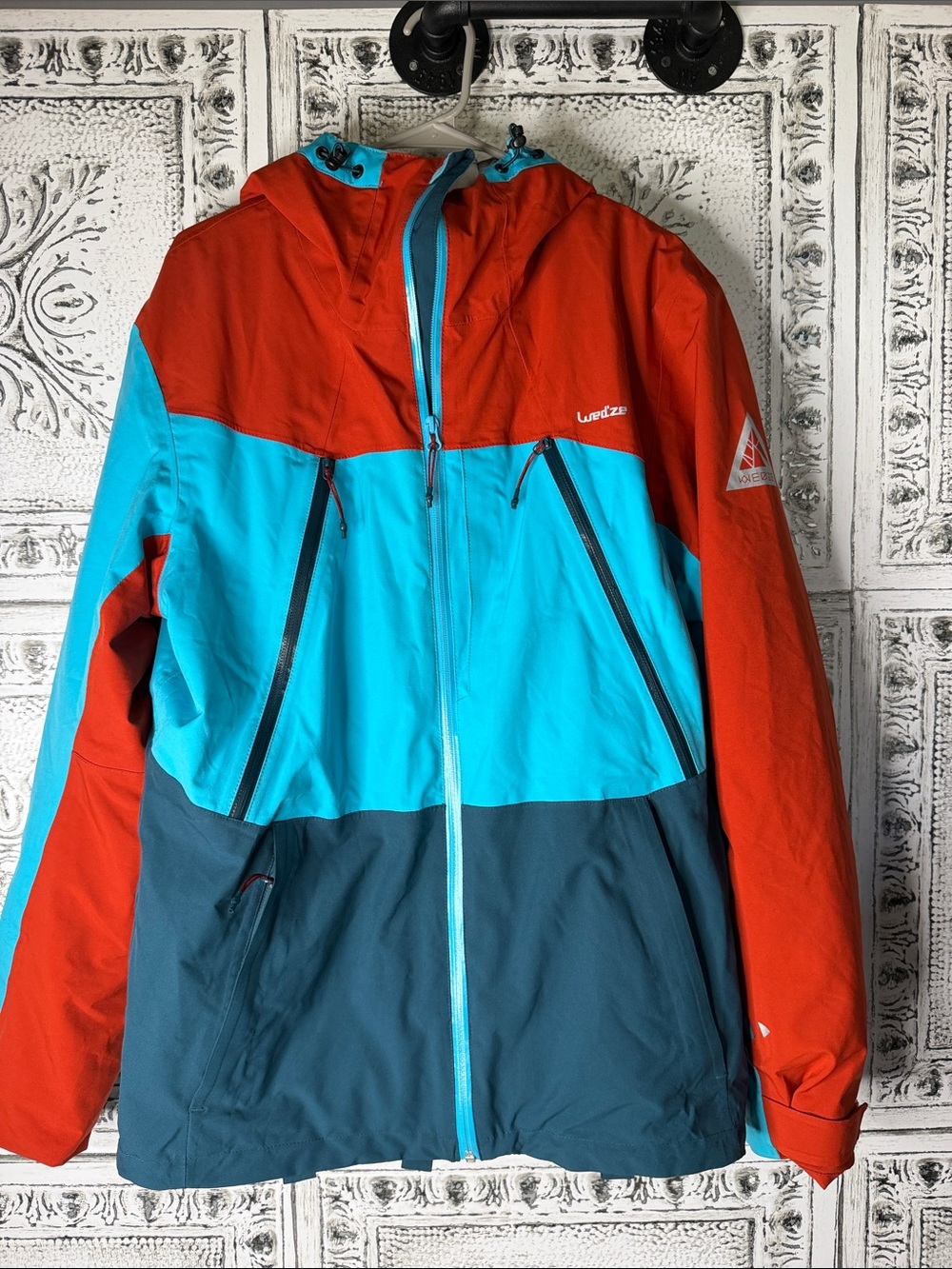 Men’s Colorblock Waterproof Jacket - Red & Teal Decathlon